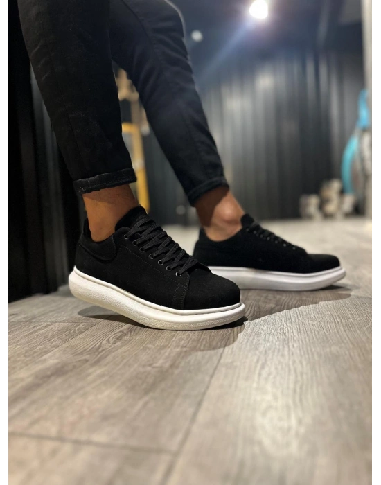 Knack Yüksek Taban Günlük Ayakkabı 044 Siyah Süet (Beyaz Taban)