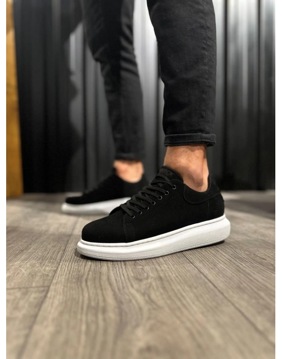 Knack Yüksek Taban Günlük Ayakkabı 044 Siyah Süet (Beyaz Taban)