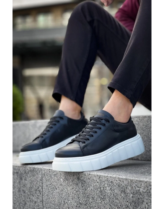 Knack Yüksek Taban Günlük  Ayakkabı 144  Siyah (Beyaz Taban)