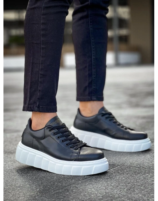 Knack Yüksek Taban Günlük  Ayakkabı 144  Siyah (Beyaz Taban)