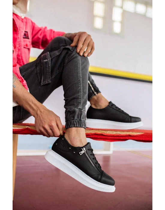 Knack Yüksek Taban 555 Siyah (beyaz Taban) Erkek Günlük Ayakkabı