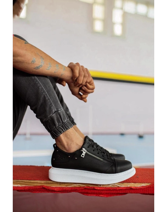 Knack Yüksek Taban Günlük Ayakkabı 555 Siyah (Beyaz Taban)