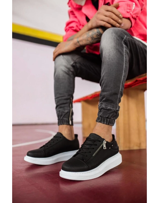 Knack Yüksek Taban Günlük Ayakkabı 555 Siyah (Beyaz Taban)