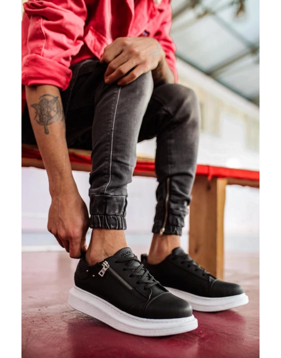 Knack Yüksek Taban Günlük Ayakkabı 555 Siyah (Beyaz Taban)