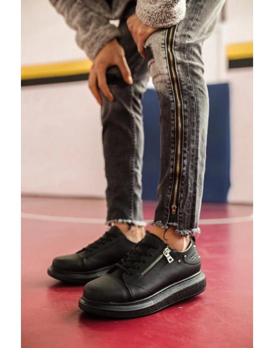 Knack Yüksek Taban Günlük Ayakkabı 555 Siyah (Siyah Taban)