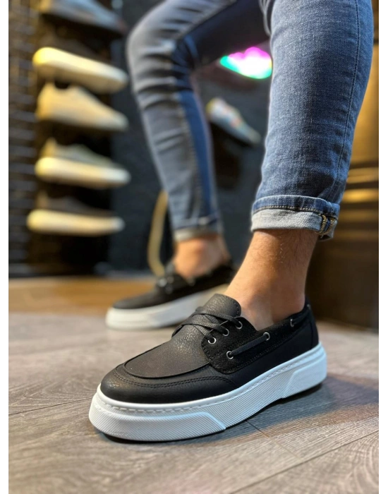 Knack Yüksek Taban Günlük Ayakkabı 700 Siyah (Beyaz Taban)