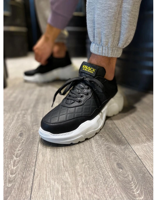 Knack Yüksek Taban Günlük Ayakkabı N75 Kapitone Siyah (Beyaz Taban)