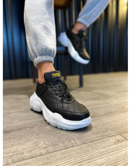 Knack Yüksek Taban Günlük Ayakkabı N75 Kapitone Siyah (Beyaz Taban)