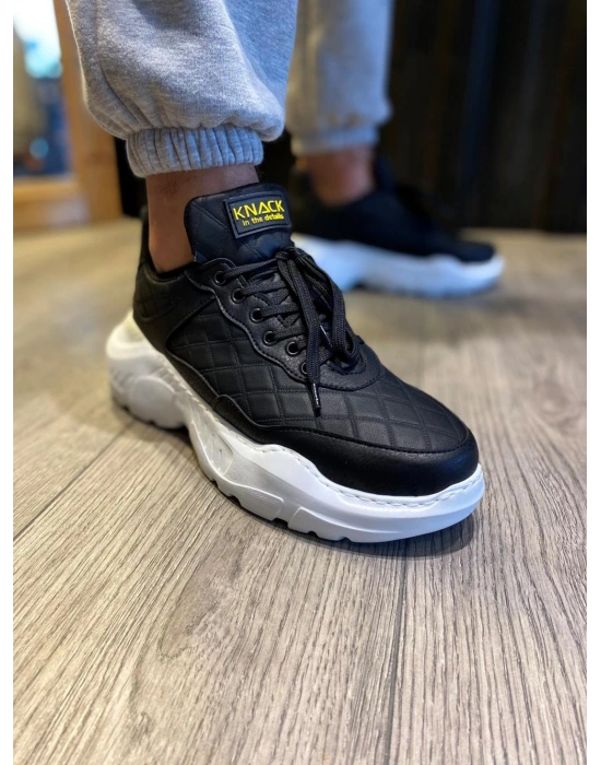 Knack Yüksek Taban Günlük Ayakkabı N75 Kapitone Siyah (Beyaz Taban)