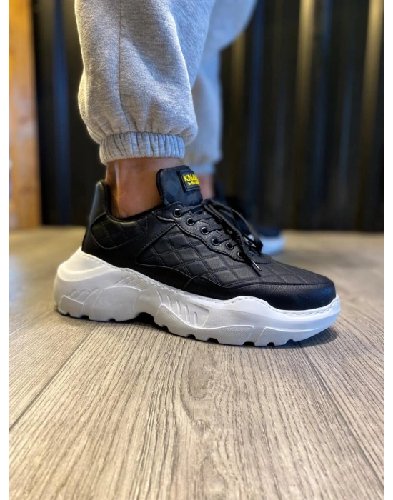 Knack Yüksek Taban Günlük Ayakkabı N75 Kapitone Siyah (Beyaz Taban)