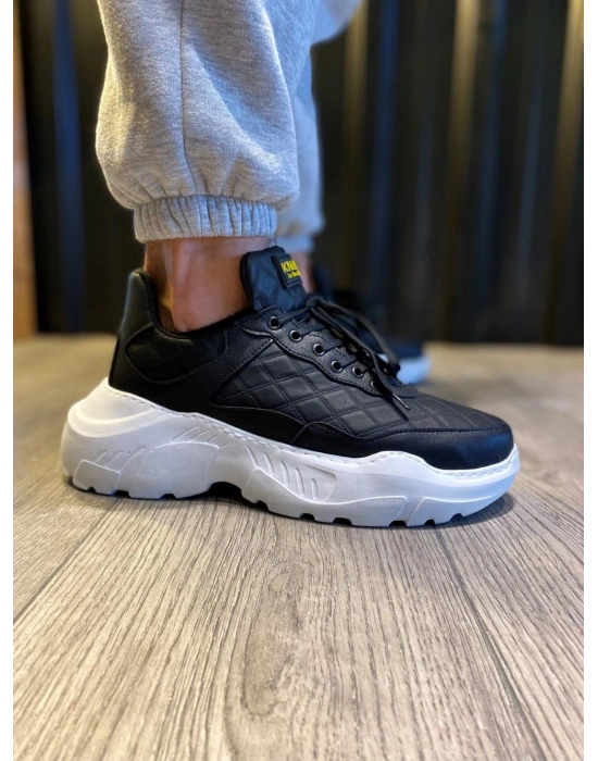 Knack Yüksek Taban Günlük Ayakkabı N75 Kapitone Siyah (Beyaz Taban)