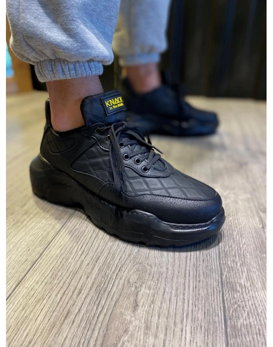 Knack Yüksek Taban Günlük Ayakkabı N75 Kapitone Siyah (Siyah Taban)