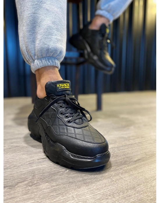 Knack Yüksek Taban Günlük Ayakkabı N75 Kapitone Siyah (Siyah Taban)