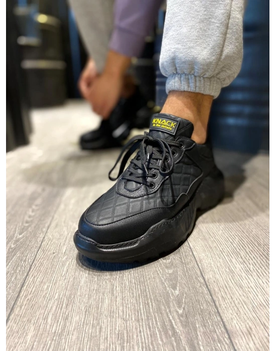 Knack Yüksek Taban Günlük Ayakkabı N75 Kapitone Siyah (Siyah Taban)