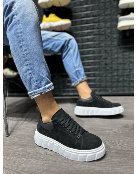 Knack Yüksek Taban Günlük Süet Ayakkabı 144 Siyah (beyaz Taban) Erkek Günlük Ayakkabı