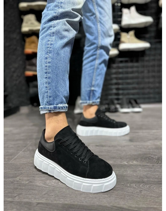 Knack Yüksek Taban Günlük Süet Ayakkabı 144  Siyah (Beyaz Taban)