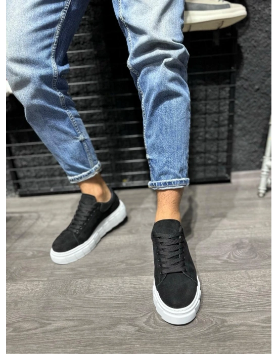 Knack Yüksek Taban Günlük Süet Ayakkabı 144  Siyah (Beyaz Taban)