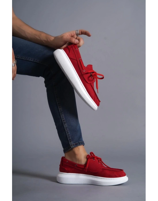 Knack Yüksek Taban Mevsimlik Keten Ayakkabı 009 Kırmızı Erkek Günlük Ayakkabı