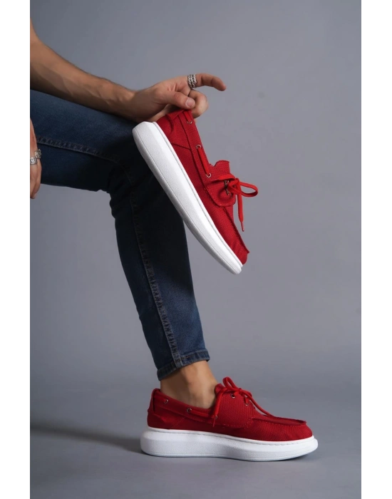 Knack Yüksek Taban Mevsimlik Keten Ayakkabı 009 Kırmızı