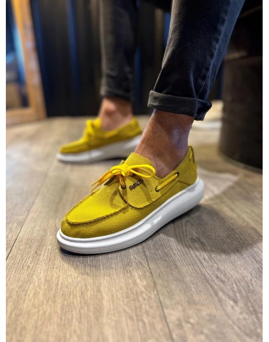 Knack Yüksek Taban Mevsimlik Keten Ayakkabı 009 Sarı Erkek Günlük Ayakkabı