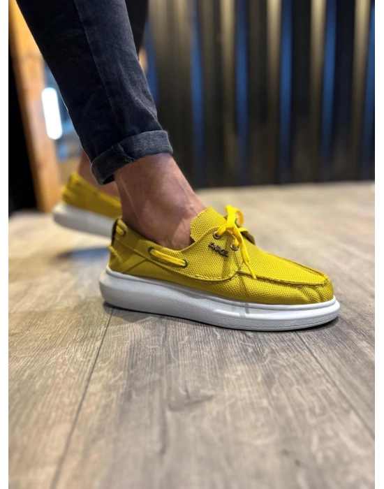 Knack Yüksek Taban Mevsimlik Keten Ayakkabı 009 Sarı Erkek Günlük Ayakkabı