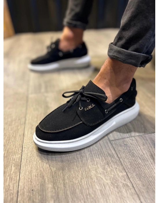 Knack Yüksek Taban Mevsimlik Süet Ayakkabı 009 Siyah (beyaz Taban) Erkek Günlük Ayakkabı