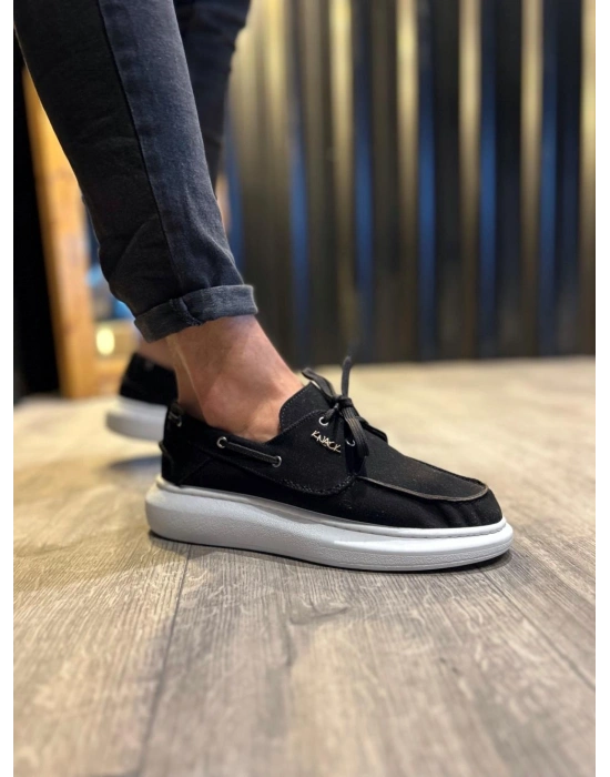 Knack Yüksek Taban Mevsimlik Süet Ayakkabı 009 Siyah (Beyaz Taban)