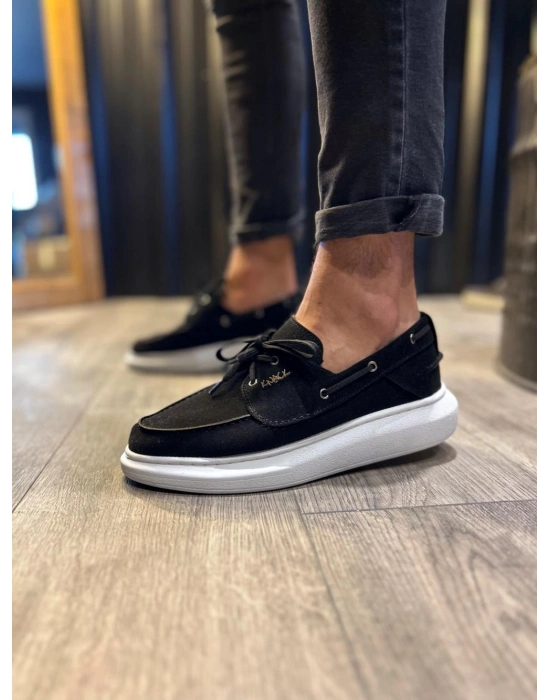 Knack Yüksek Taban Mevsimlik Süet Ayakkabı 009 Siyah (Beyaz Taban)