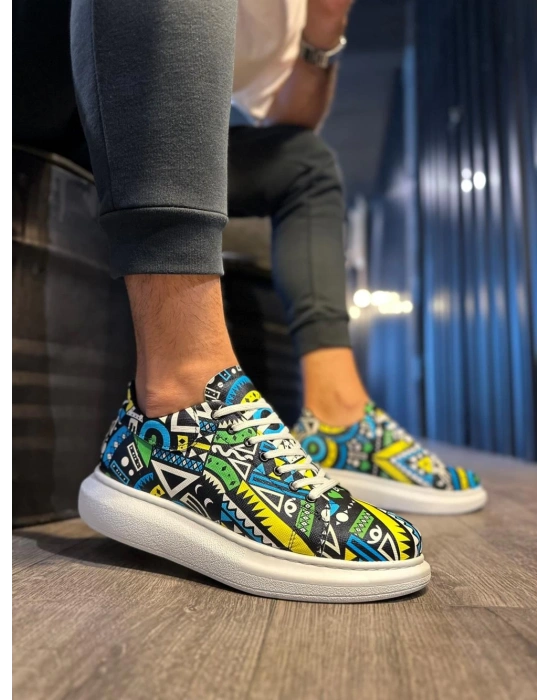 Knack Yüksek Taban Renkli Baskılı 046 Sarı (beyaz Taban) Erkek Günlük Ayakkabı