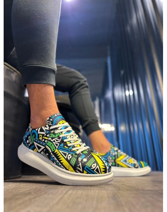 Knack Yüksek Taban Renkli Baskılı 046 Sarı (beyaz Taban) Erkek Günlük Ayakkabı