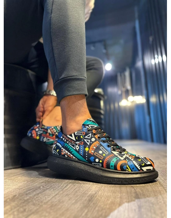 Knack Yüksek Taban Renkli Baskılı 046 Siyah (siyah Taban) Erkek Günlük Ayakkabı