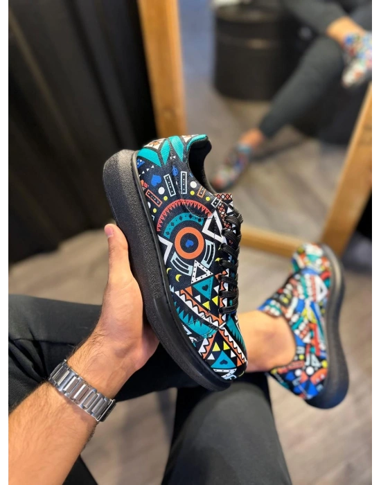 Knack Yüksek Taban Renkli Baskılı 046 Siyah (siyah Taban) Erkek Günlük Ayakkabı