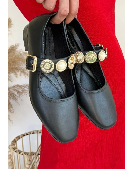 Koope Siyah Cilt Ayakkabı Kadın Babet