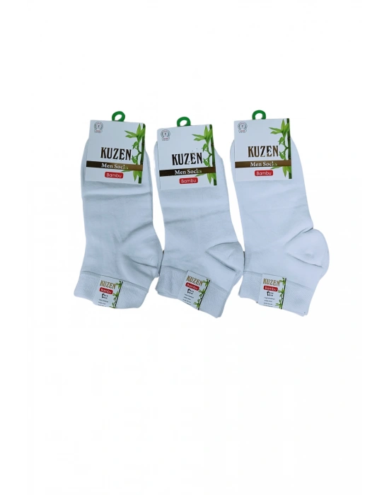 Kuzen Dikişsiz Yarım Konç Beyaz Bambu Erkek Çorap 12 Adet