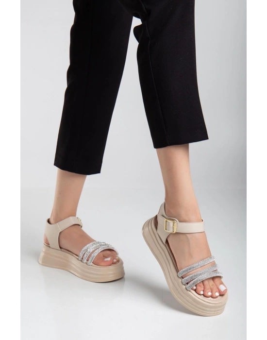 Lalen Bej Cilt Kemerli Kadın Sandalet