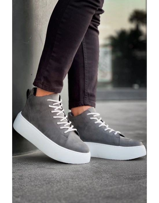 Le10 Bağcıklı Erkek Yüksek Beyaz Taban Antrasit Spor Erkek Bot