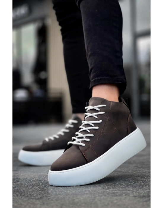 Le10 Bağcıklı Erkek Yüksek Beyaz Taban Kahverengi Spor Erkek Bot