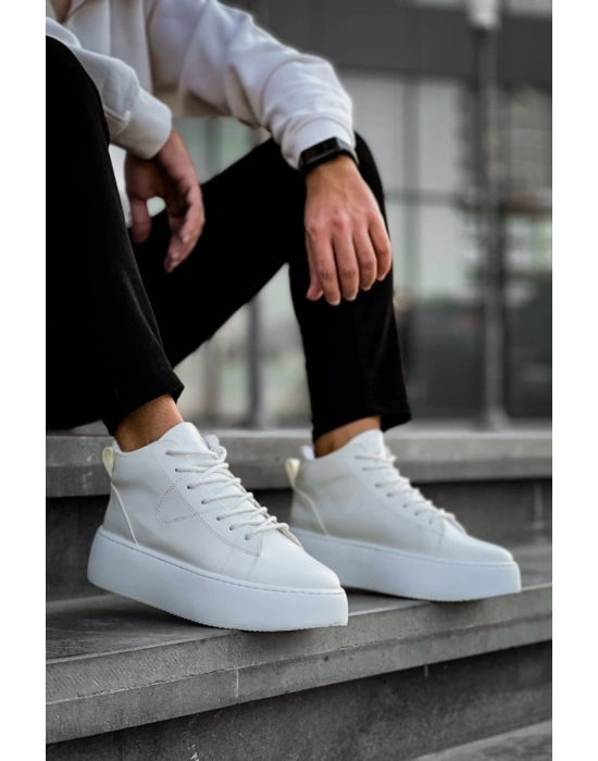 Le10 Bağcıklı Erkek Yüksek Taban Beyaz Spor Erkek Bot