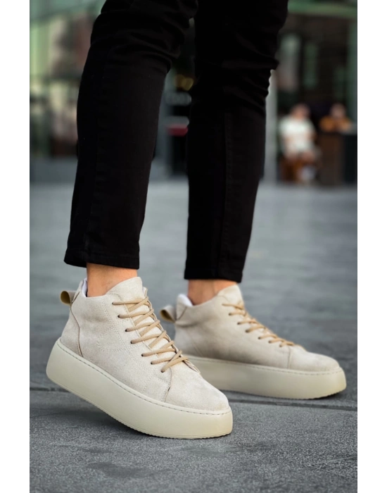 Le10 Bağcıklı Erkek Yüksek Taban İthal Süet Krem Spor Erkek Bot