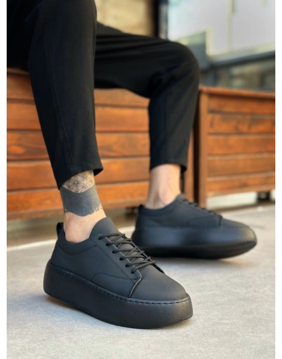 LE11 Bağcıklı Erkek Yüksek Siyah Taban Spor Ayakkabı