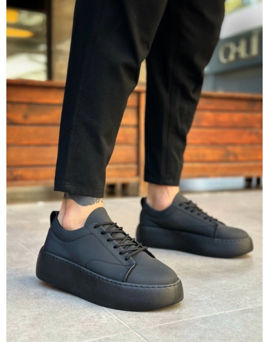 LE11 Bağcıklı Erkek Yüksek Siyah Taban Spor Ayakkabı