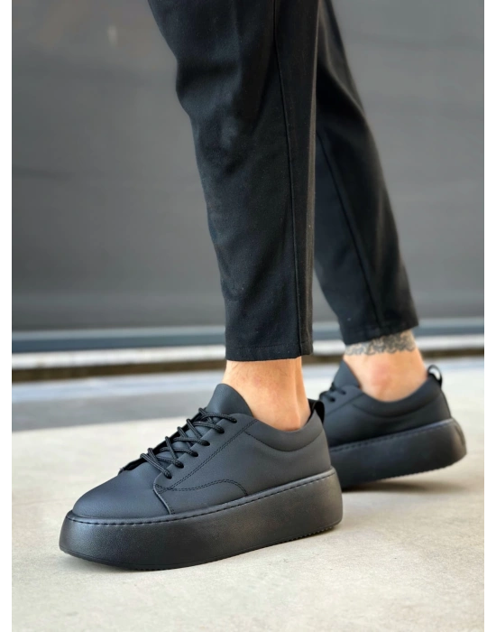 LE11 Bağcıklı Erkek Yüksek Siyah Taban Spor Ayakkabı