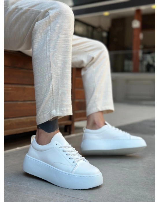 Le11 Bağcıklı Erkek Yüksek Taban Beyaz Spor Ayakkabı Erkek Günlük Ayakkabı