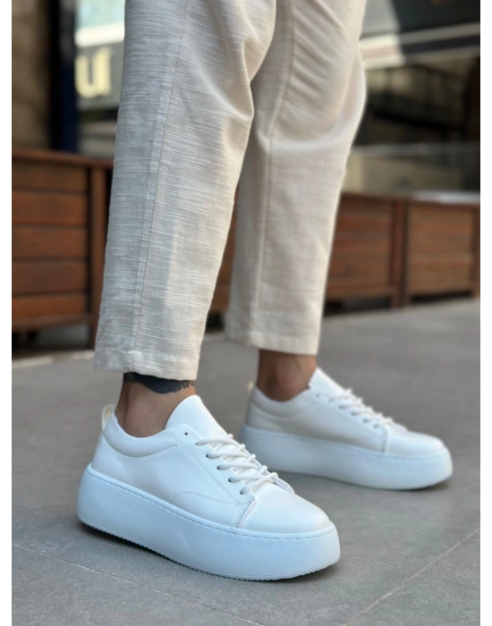 Le11 Bağcıklı Erkek Yüksek Taban Beyaz Spor Ayakkabı Erkek Günlük Ayakkabı