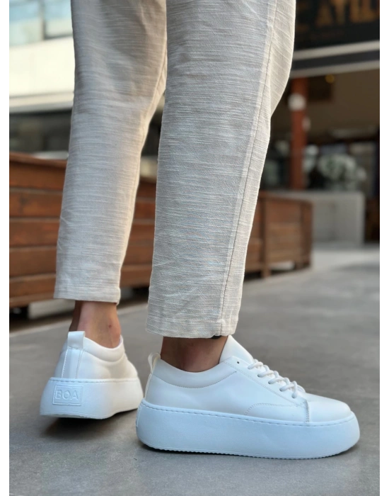 Le11 Bağcıklı Erkek Yüksek Taban Beyaz Spor Ayakkabı Erkek Günlük Ayakkabı