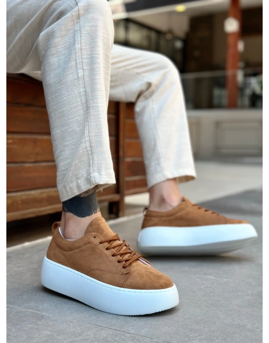 Le11 Bağcıklı Erkek Yüksek Taban İthal Süet Taba Spor Ayakkabı Erkek Günlük Ayakkabı