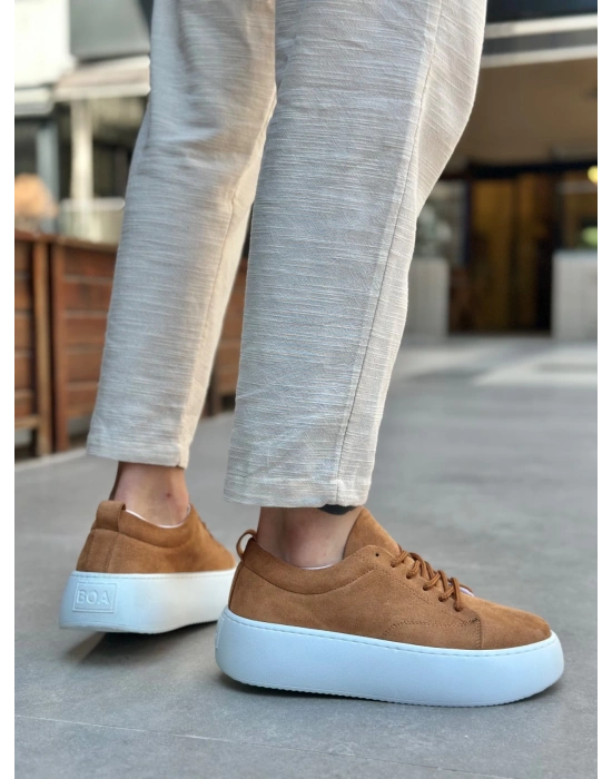 Le11 Bağcıklı Erkek Yüksek Taban İthal Süet Taba Spor Ayakkabı Erkek Günlük Ayakkabı