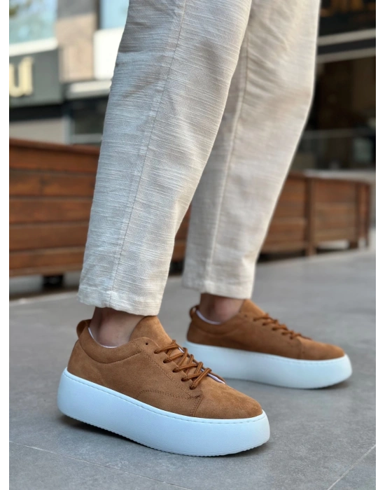 Le11 Bağcıklı Erkek Yüksek Taban İthal Süet Taba Spor Ayakkabı Erkek Günlük Ayakkabı