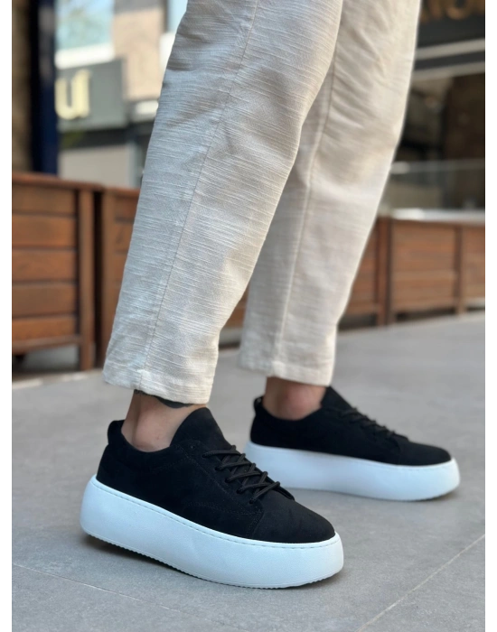 Le11 Bağcıklı Erkek Yüksek Taban Siyah Süet Spor Ayakkabı Erkek Günlük Ayakkabı