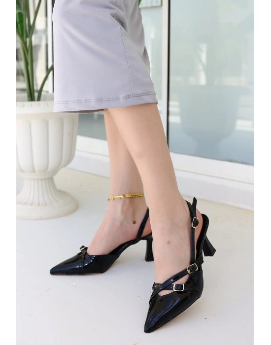 Liwan Siyah Rugan Topuklu Ayakkabı Kadın Terlik